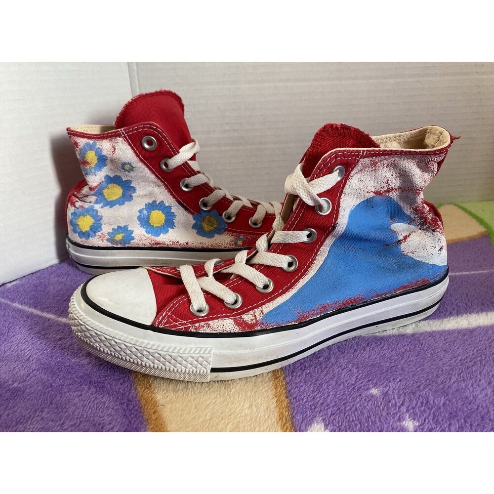 Floral Aquatic Converse Red Sneakers Unisex Mens 5 Womens 7 Hand Painted